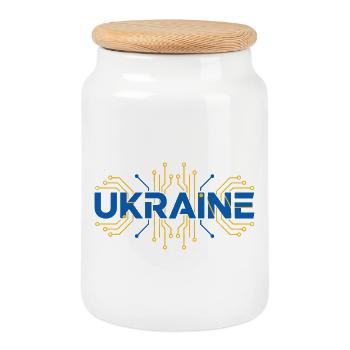 Ukraine Circuit Flag Design - Cookie Jar with Wooden Lid - white - Front