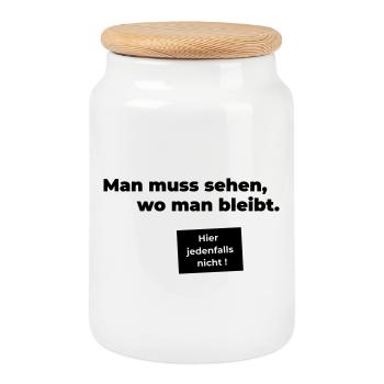 sehen wo man bleibt - Keksdose mit Holzdeckel - Weiß - Vorne