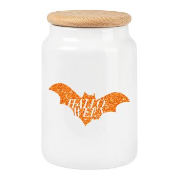 Silhouette de chauve-souris scintillante orange d’Halloween - Boîte à biscuits avec couvercle en bois - blanc - Devant