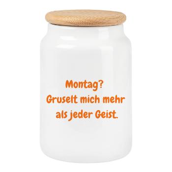 Monday Horror - Drôle de dicton d’Halloween - Boîte à biscuits avec couvercle en bois - blanc - Devant