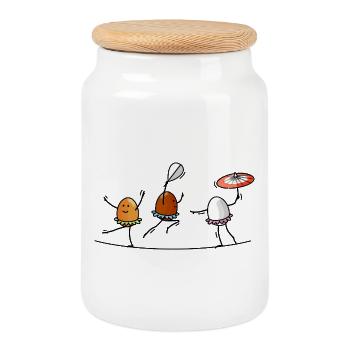 funambules, acrobates, œufs - Boîte à biscuits avec couvercle en bois - blanc - Devant
