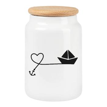 Croquis de bateau en papier – Voilier avec ancre et ficelle - Boîte à biscuits avec couvercle en bois - blanc - Devant
