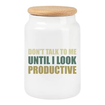 Don't talk to me until I look productive - Cookie Jar with Wooden Lid - white - Front