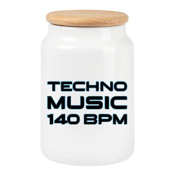Techno Neon 140 BPM - Cookie Jar with Wooden Lid - white - Front
