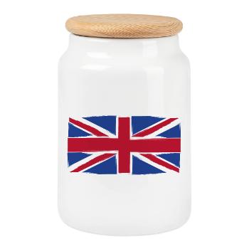 Grunge Union Jack Flag Art - Cookie Jar with Wooden Lid - white - Front