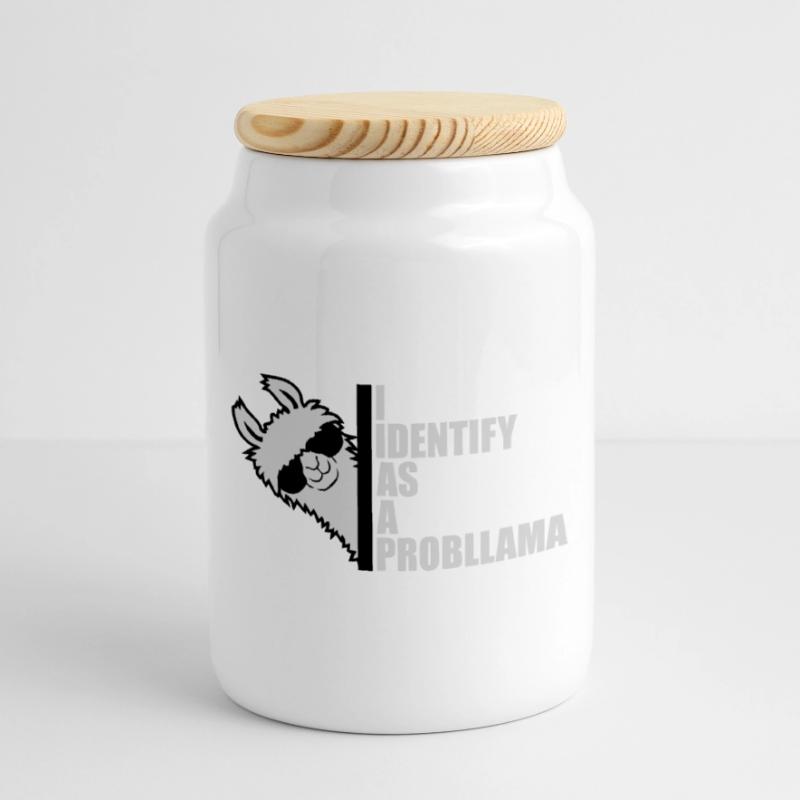 I Identify As A Probllama Cool Lama Problem Spruch Cookie Jar with Wooden Lid