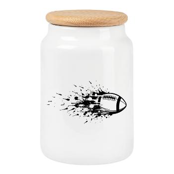 Energetic American Football Art - Cookie Jar with Wooden Lid - white - Front