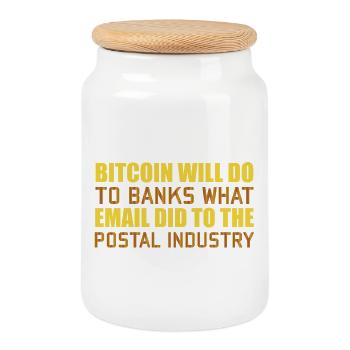 Bitcoin Postal Industry - Cookie Jar with Wooden Lid - white - Front
