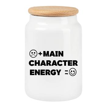 Main_Character_Energy_Positive_ _smile - Cookie Jar with Wooden Lid - white - Front