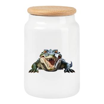 Krokodil - Keksdose mit Holzdeckel - Weiß - Vorne
