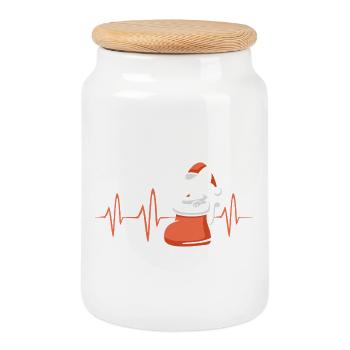 Christmas cat in heartbeat design - Cookie Jar with Wooden Lid - white - Front