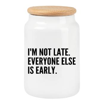 I'm not late, the others are ahead - Cookie Jar with Wooden Lid - white - Front