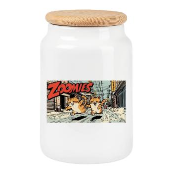 Anime Katzen Wettlauf - Keksdose mit Holzdeckel - Weiß - Vorne
