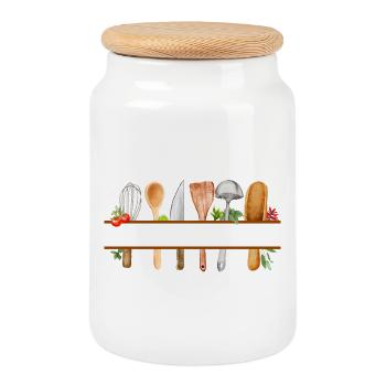 Personalisiertes Aquarell-Küchengeschenk - Keksdose mit Holzdeckel - Weiß - Vorne