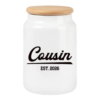 Cousin 2026 Cousins Baby Pregnancy Announce - Cookie Jar with Wooden Lid - white - Front