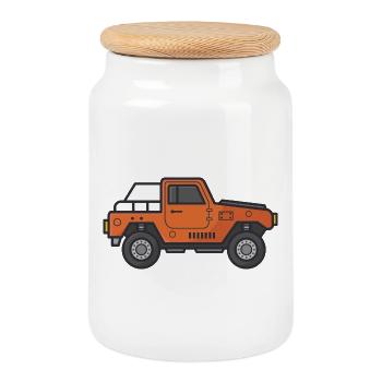 Dessin animé Jeep - Boîte à biscuits avec couvercle en bois - blanc - Devant