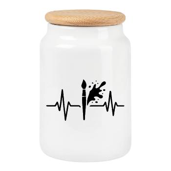 Paint Roller Heartbeat Line DIY Paint Design - Cookie Jar with Wooden Lid - white - Front