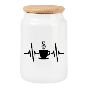 Broken Heart Coffee Cup Minimalist Line Design - Cookie Jar with Wooden Lid - white - Front