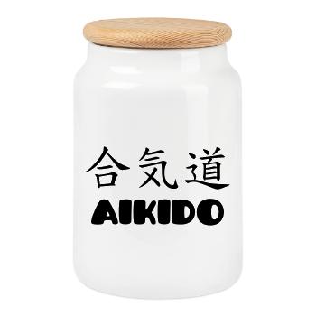 Aïkido - Art Martial - Aïkidoka - Boîte à biscuits avec couvercle en bois - blanc - Devant