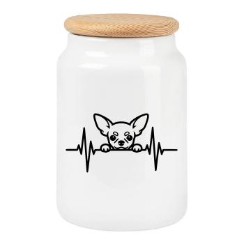 Chihuahua Heartbeat – Petit chien - Boîte à biscuits avec couvercle en bois - blanc - Devant