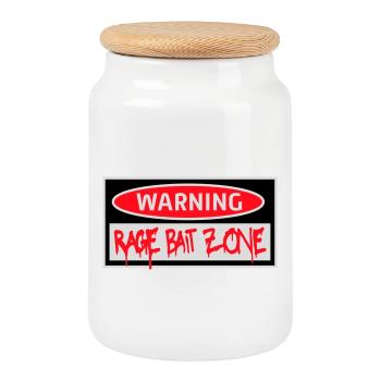 Avertissement Rage Appât Attention Zone Panneau Amusant Avertissement - Boîte à biscuits avec couvercle en bois - blanc - Devant