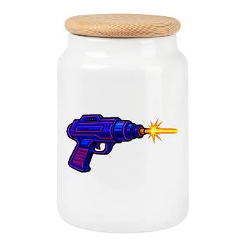 Arme au pistolet laser - Boîte à biscuits avec couvercle en bois - blanc - Devant
