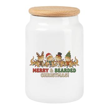 Lumières de Noël Bearded Dragon Vintage - Boîte à biscuits avec couvercle en bois - blanc - Devant