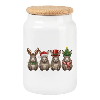 Donkey Santa Claus Christmas Lights - Cookie Jar with Wooden Lid - white - Front