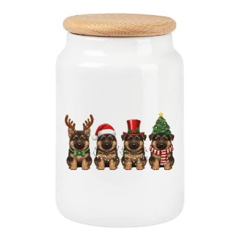 Tabby Cat Vintage Christmas Lights - Cookie Jar with Wooden Lid - white - Front