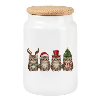 Tabby Cat Santa Claus Christmas - Cookie Jar with Wooden Lid - white - Front