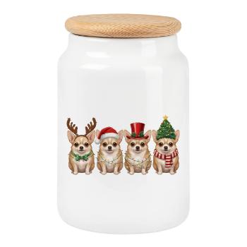Chihuahua Santa Claus Christmas Lights - Cookie Jar with Wooden Lid - white - Front