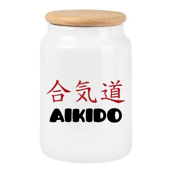 Aïkido - Art Martial - Aïkidoka - Boîte à biscuits avec couvercle en bois - blanc - Devant