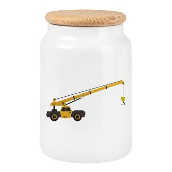 Kranwagen - Keksdose mit Holzdeckel - Weiß - Vorne