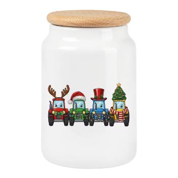 Tracteur Père Noël Lumières de Noël - Boîte à biscuits avec couvercle en bois - blanc - Devant