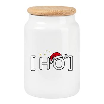Ho Ho Ho – Motif de Noël drôle - Boîte à biscuits avec couvercle en bois - blanc - Devant