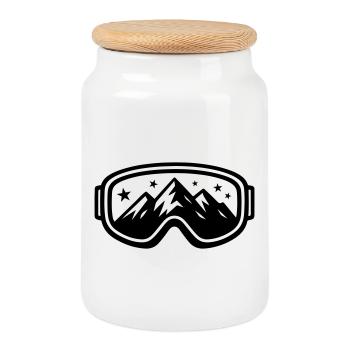 Skibrille Ski Berge Piste Symbol - Keksdose mit Holzdeckel - Weiß - Vorne