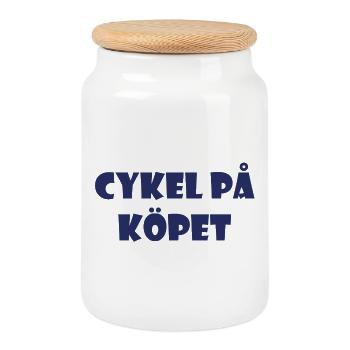 Bicycle in the Bargain – Text Design - Cookie Jar with Wooden Lid - white - Front
