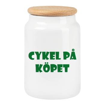 Bicycle in the Bargain – Text Design - Cookie Jar with Wooden Lid - white - Front