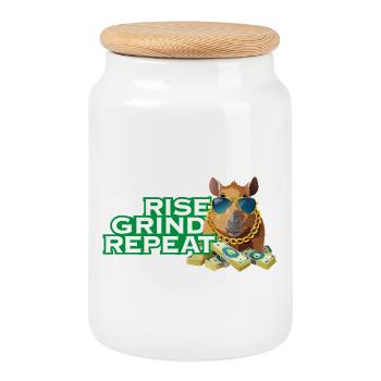 Rise, Grind, Repeat - Capybara Hustle motivation - Cookie Jar with Wooden Lid - white - Front