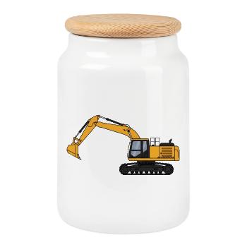 Excavator Excavator Driver Construction Site - Cookie Jar with Wooden Lid - white - Front