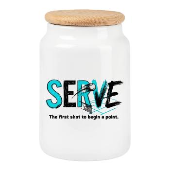 Tennis Aufschlag Serve, Hoodie, T-shirt Merch - Keksdose mit Holzdeckel - Weiß - Vorne