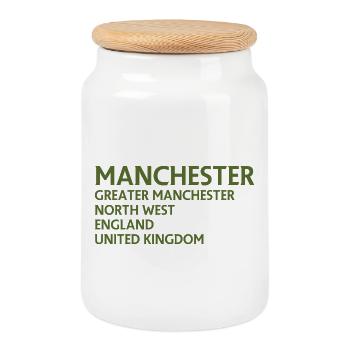 Manchester – England Lyric Design - Keksdose mit Holzdeckel - Weiß - Vorne