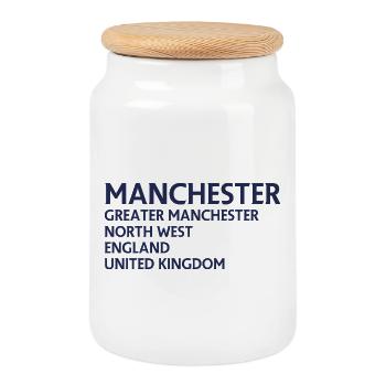 Manchester – England Lyric Design - Keksdose mit Holzdeckel - Weiß - Vorne
