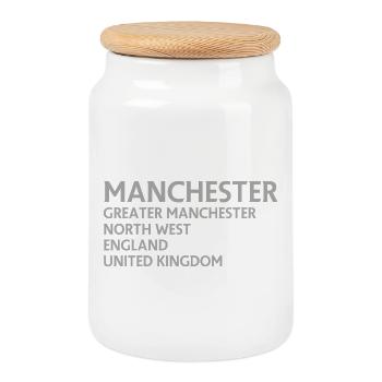 Manchester – England Lyric Design - Keksdose mit Holzdeckel - Weiß - Vorne