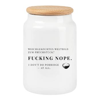 Breakfast Rebel – Porridge Nope - Cookie Jar with Wooden Lid - white - Front