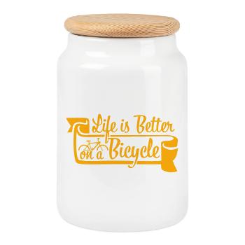 La vie est meilleure à vélo. Cyclisme Sport - Boîte à biscuits avec couvercle en bois - blanc - Devant
