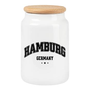 Hamburg Germany Schriftzug College Heimat - Keksdose mit Holzdeckel - Weiß - Vorne