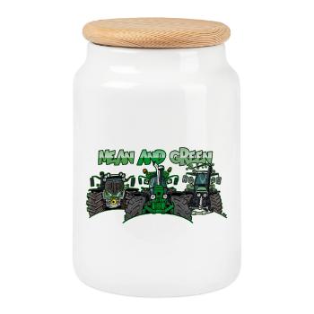 Tracteurs Différents et Verts - Boîte à biscuits avec couvercle en bois - blanc - Devant