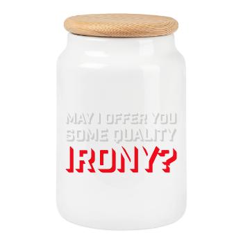 Puis-je vous offrir un peu d’ironie de qualité, Lustiger Spruch - Boîte à biscuits avec couvercle en bois - blanc - Devant