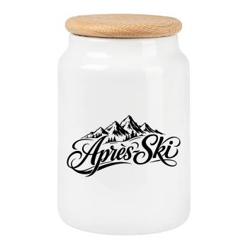 Lettrage après-ski - Boîte à biscuits avec couvercle en bois - blanc - Devant